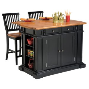 Black kitchen island completed by back chairs 8