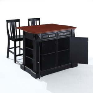 Black kitchen island completed by back chairs 9